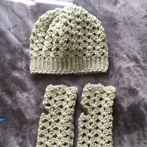 Hand-made crocheted beanies and texting gloves.